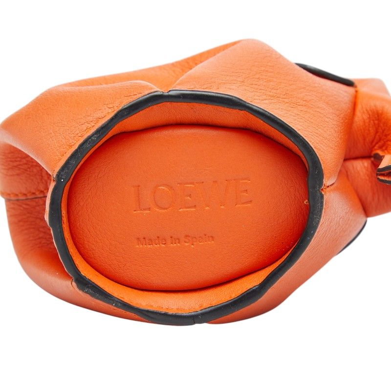 Loewe Elephant Motive Charm Key Holder Coin Purse Orange Leather Keychain