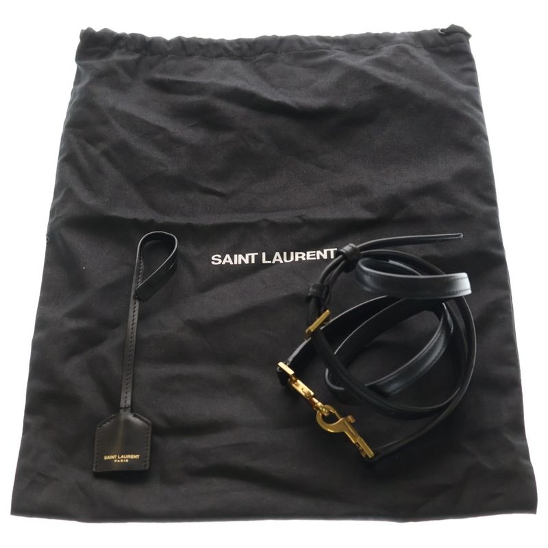 Saint Laurent Yves Mini Toy 2-Way Tote Shoulder Bag Black Leather Gold