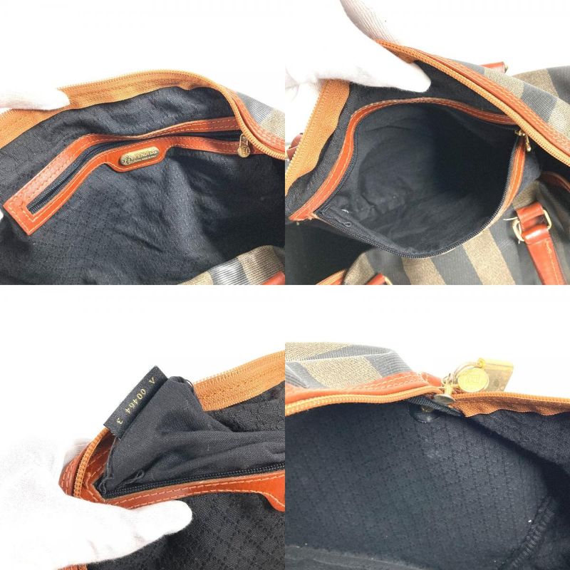 Fendi Boston Bag Pecan Logo Leather Khaki