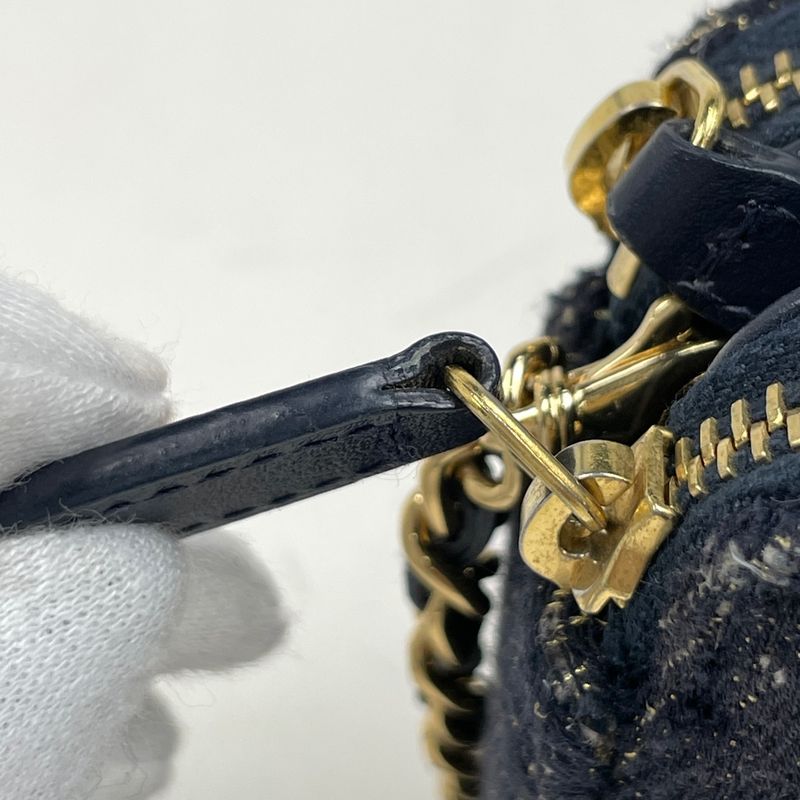 Chanel Logo Chain Shoulder Bag Wallet CC Canvas Navy