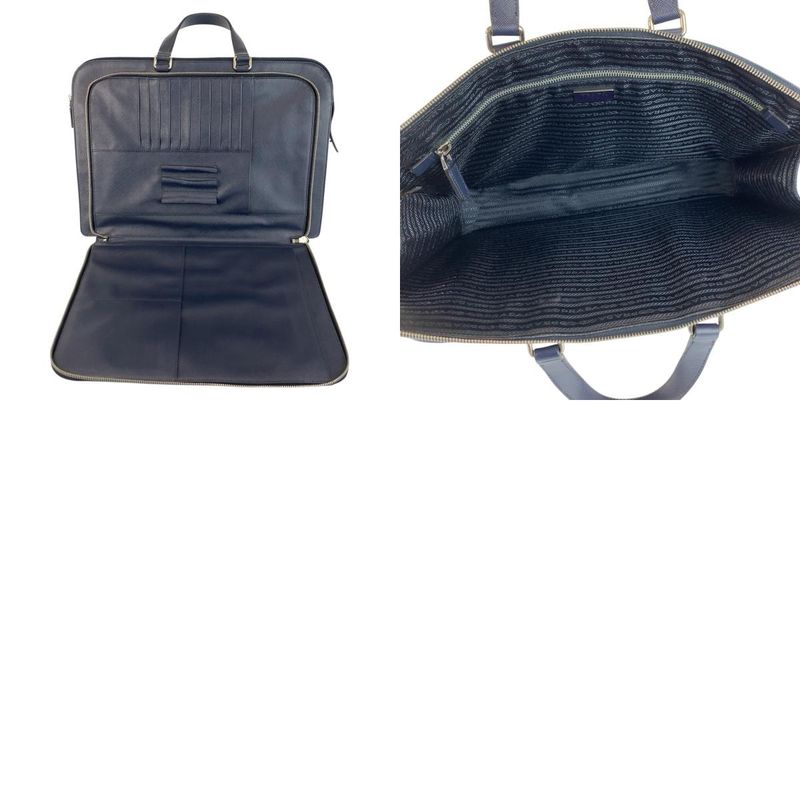 Prada Saffiano Navy Silver Leather Business Briefcase Handbag