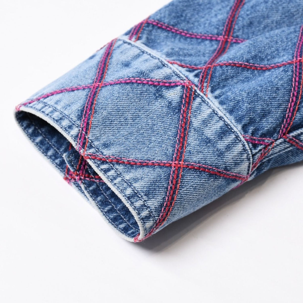 Chanel Collarless Denim Jacket CC Logo Stitch Blue — view 8