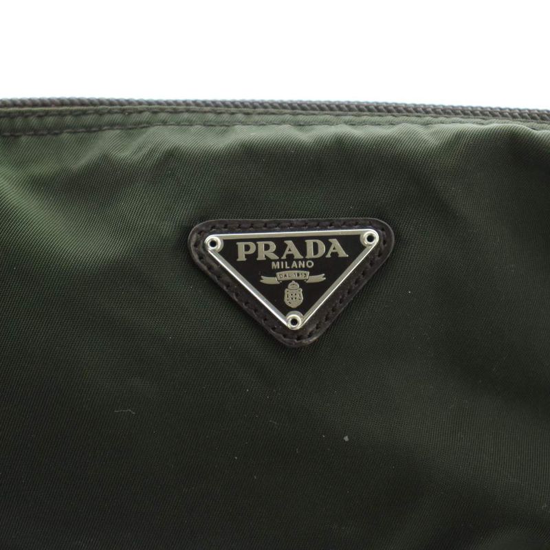 Prada Pouch Case Multi Nylon Triangular Plate Logo Green