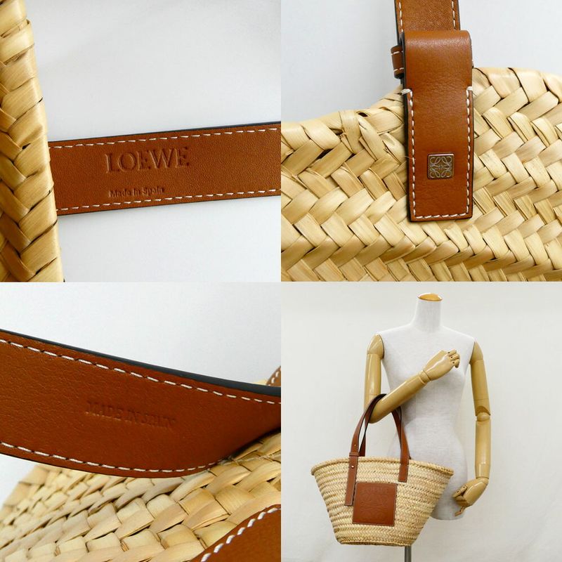 Loewe Basket Natural Tan Raffia Palm Leaf Leather Tote