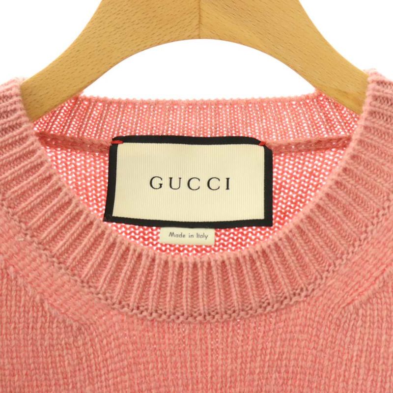 Gucci Panthere Knit Sweater Long Sleeve Embroidery Wool XS Pink