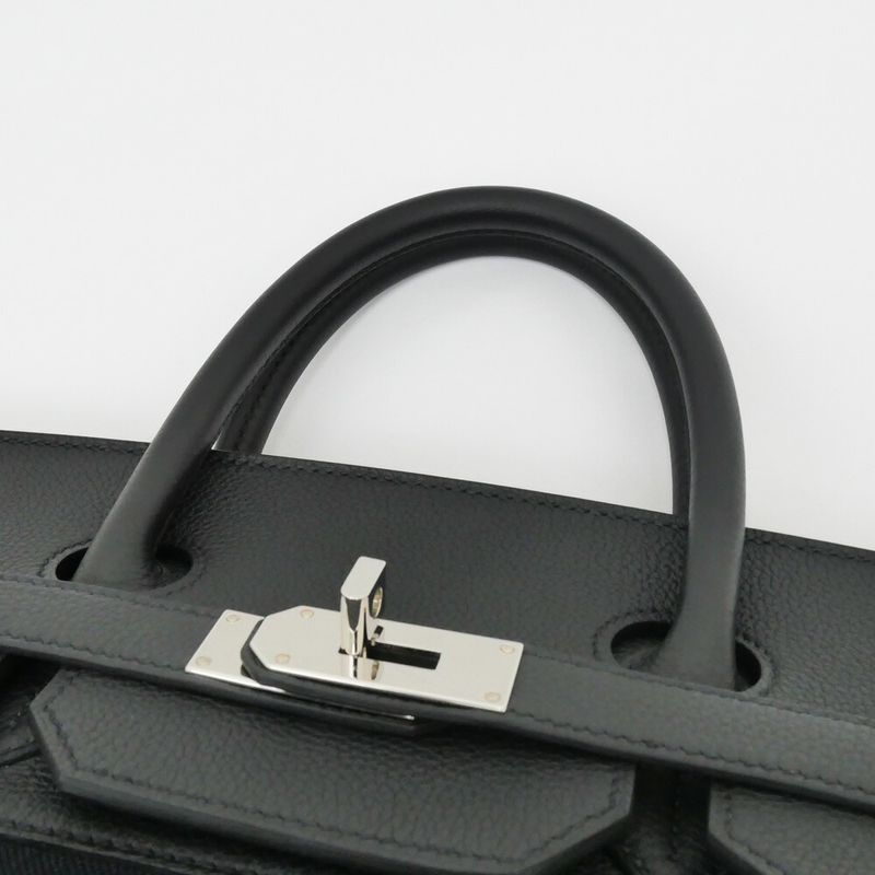 Hermes Haut a Courroies Hac 40 Black Silver Toile Military Togo Hand Bag