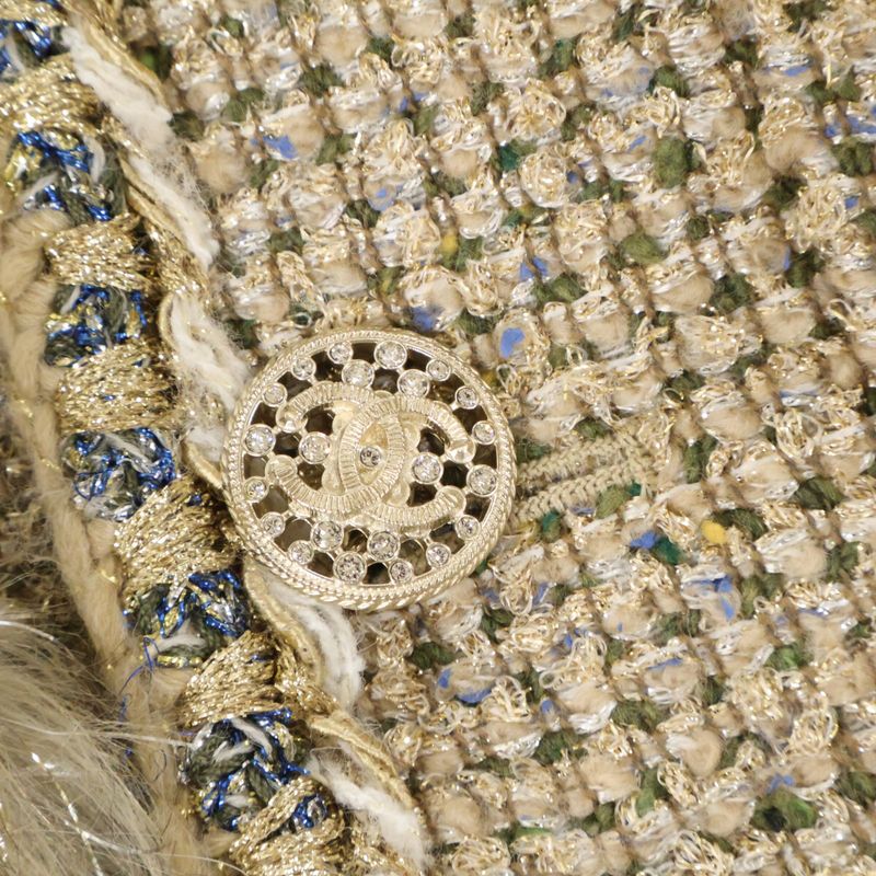 Chanel Tweed Visual CC Logo Button Collarless Jacket 38