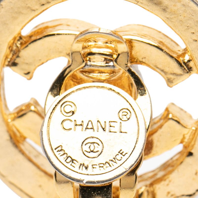 Chanel CC Logo Earrings Gold Plated Line Stone