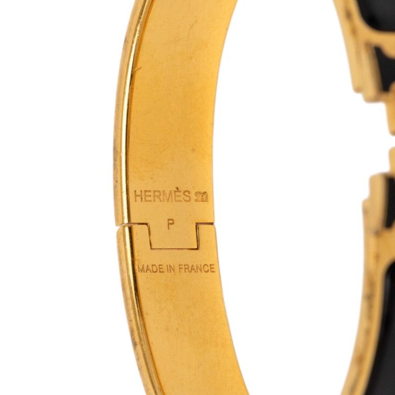 Hermes Click PM Glitter Bangle Gold Black Plated Bracelet