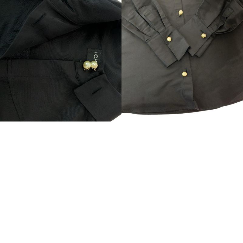 Chanel Faux Pearl 36 Black Gold Silk Long Sleeve Shirt Dress