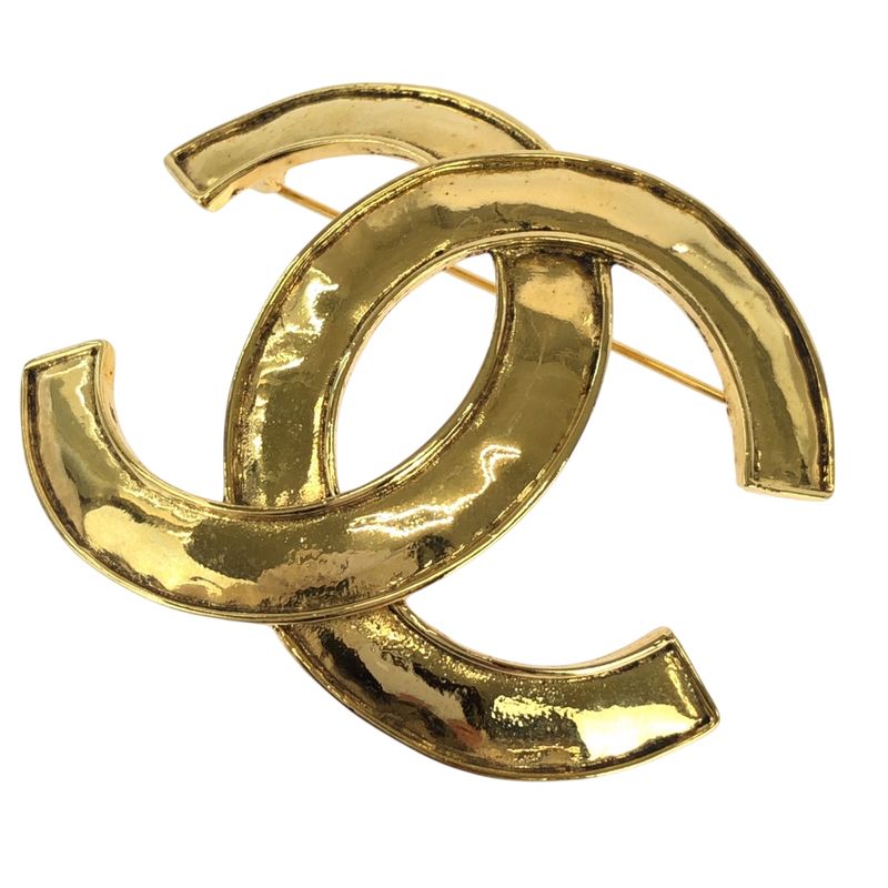 Chanel Vintage Big CC Logo Gold Plated Brooch 94