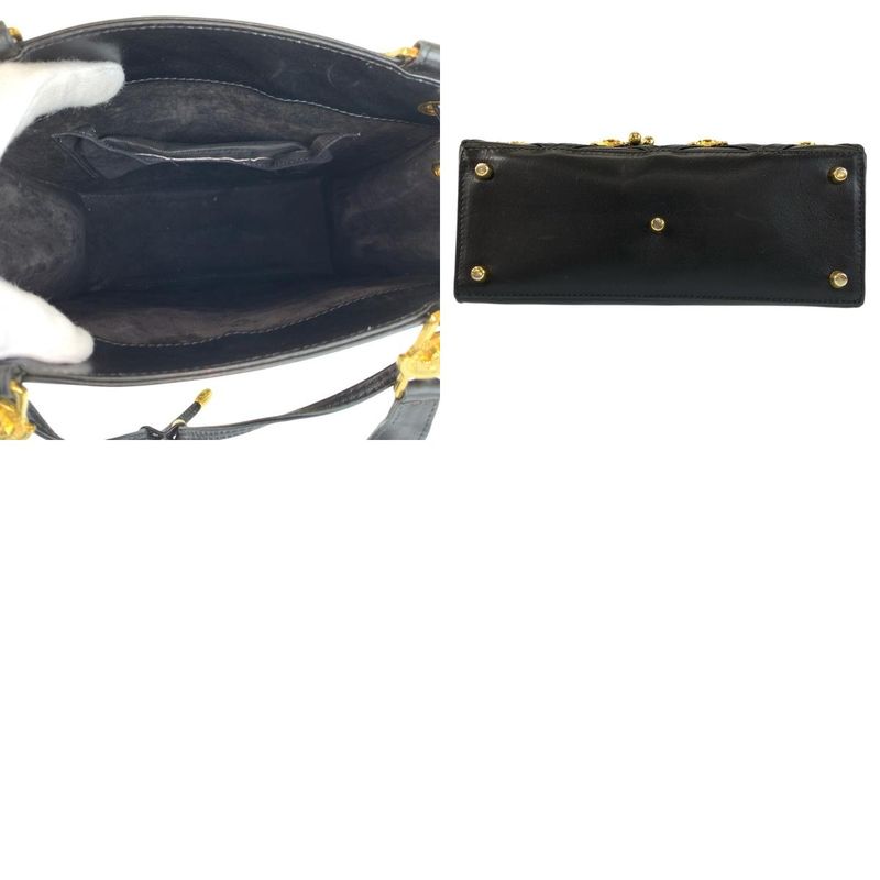 Versace Vintage Medusa Black Gold Leather Shoulder Bag Pochette