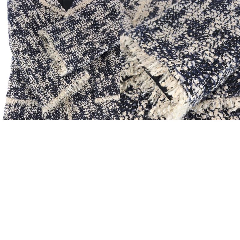 Chanel CC Logo 36 Navy White Tailored Jacket Tweed