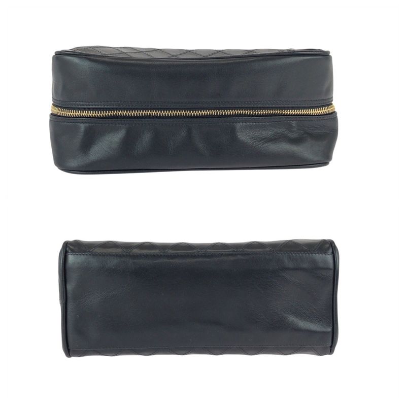 Chanel Bicolor CC Logo Makeup Pouch Black Gold Leather Clutch