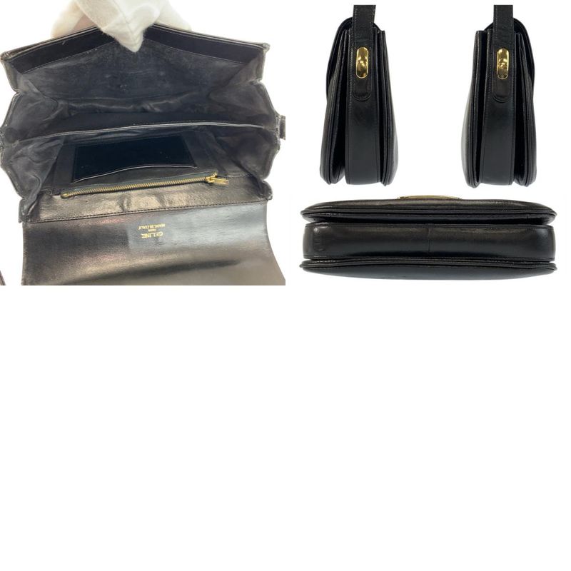 Celine Carriage Black Gold Leather Shoulder Bag