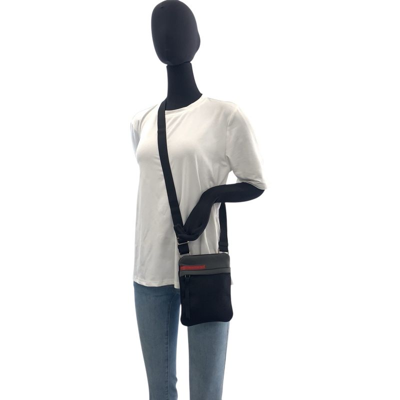 Prada Sports Black Gray Silver Nylon Shoulder Bag Pochette