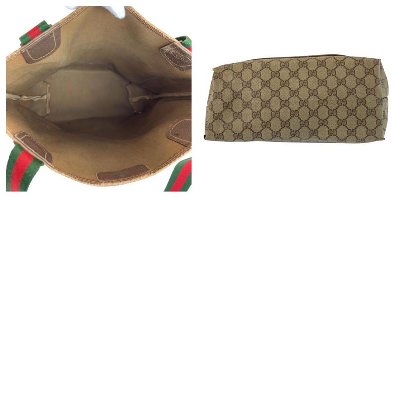 Gucci Vintage Sherry Line Beige GG Supreme Canvas Tote Shoulder Bag