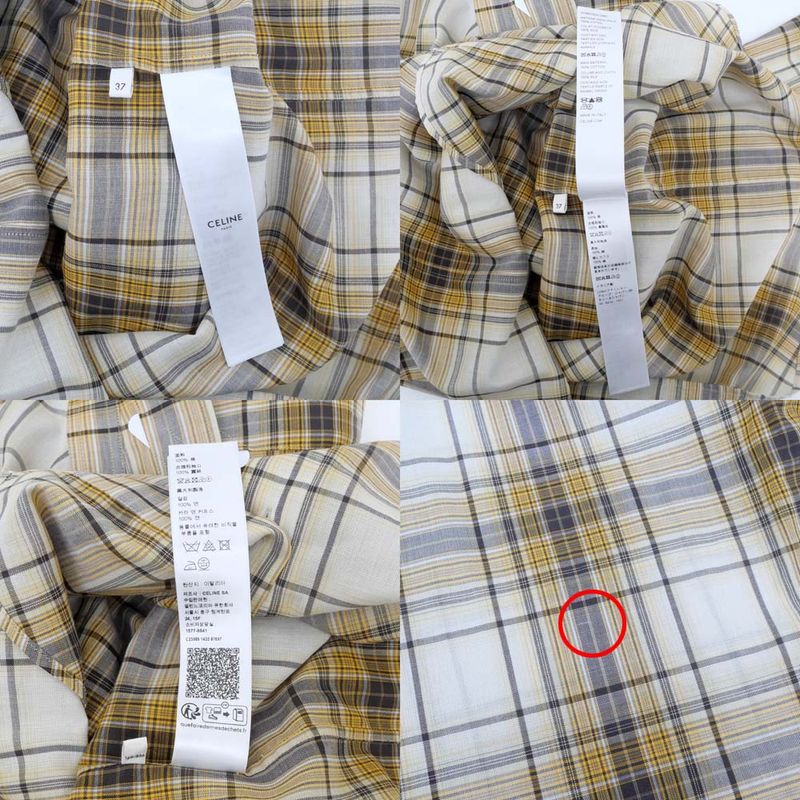 Celine Loose Shirt Lightweight Checked Cotton Sable Beige Brown 37
