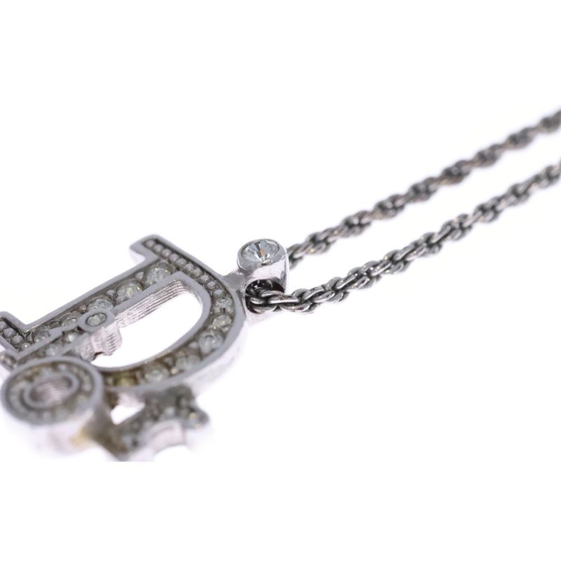 Dior CD Icon Logo Line Stone Necklace Silver