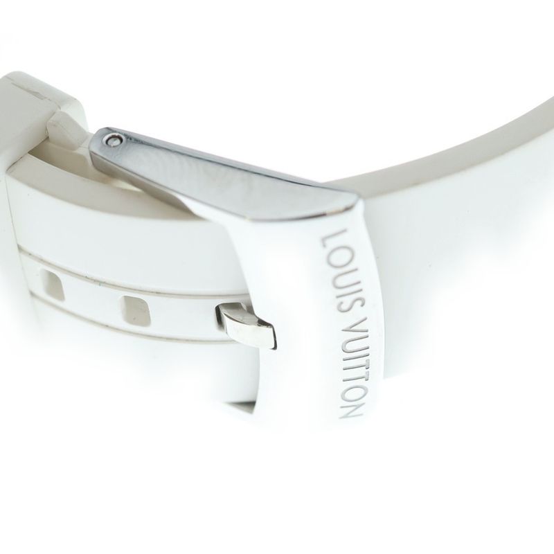 Louis Vuitton Monogram White Tambour MM Dial SS Rubber Quartz Stainless Steel