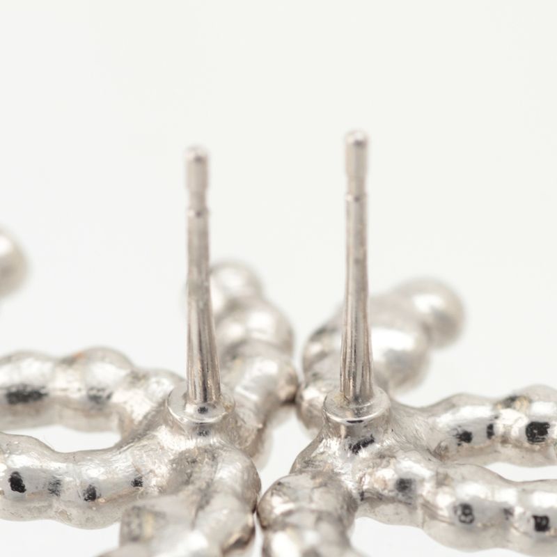 Chanel CC Logo Heart Star Line Stone Earrings Silver