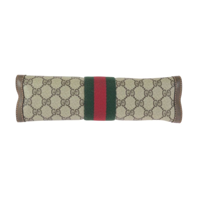 Gucci Vintage Beige Brown GG Plus Leather Clutch