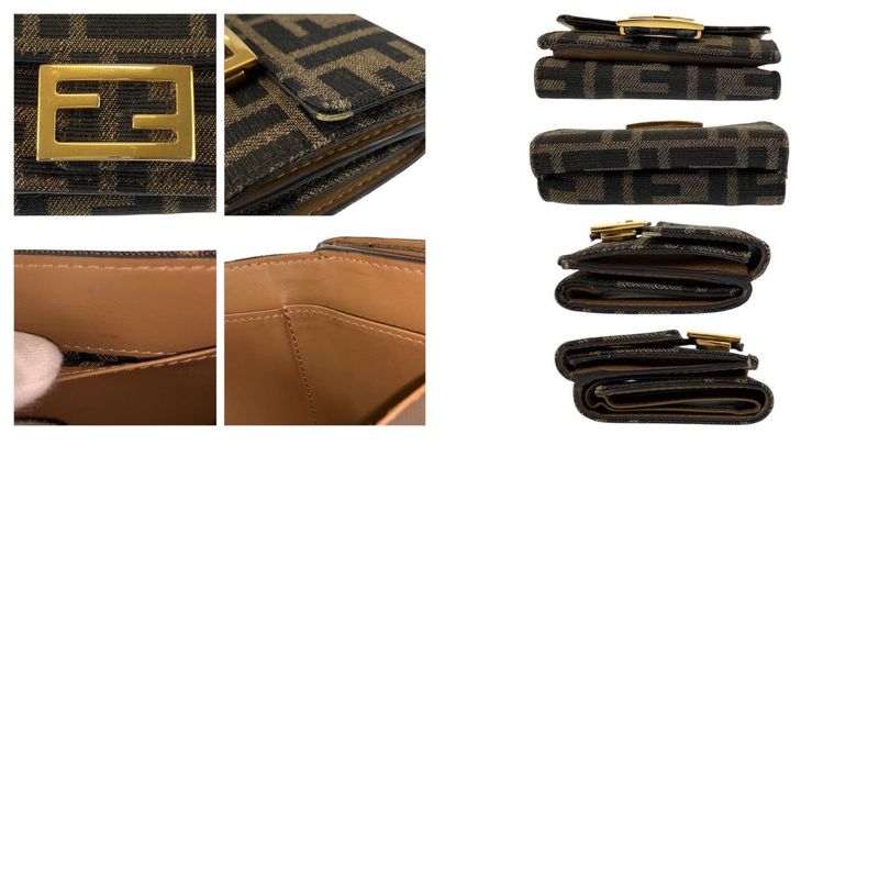 Fendi Zucca Baguette Micro Brown Gold Compact Wallet