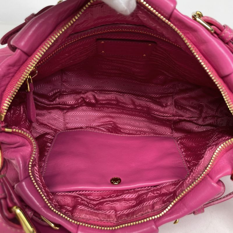 Prada Logo Handbag Gathered Leather Pink