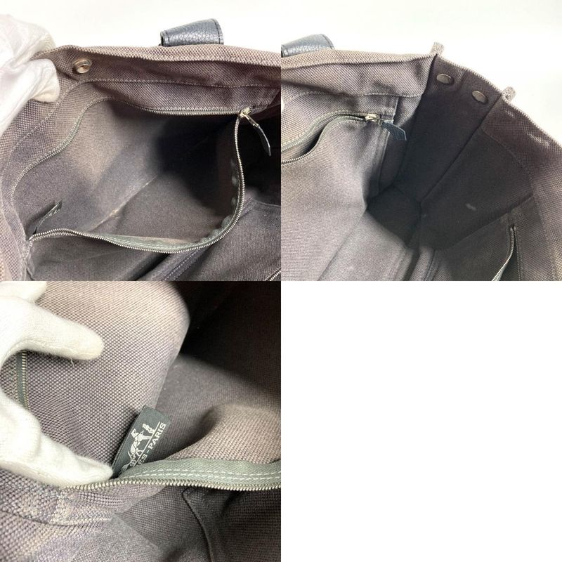 Hermes Handbag Sac Ane MM Leather Canvas Gray