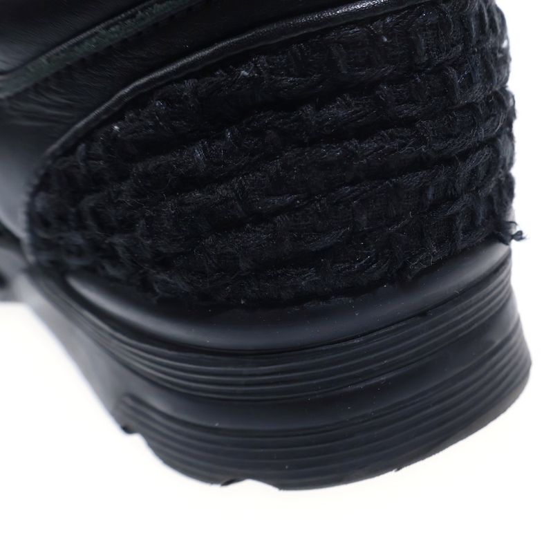 Chanel Leather Tweet Sneakers CC Logo Silver Black