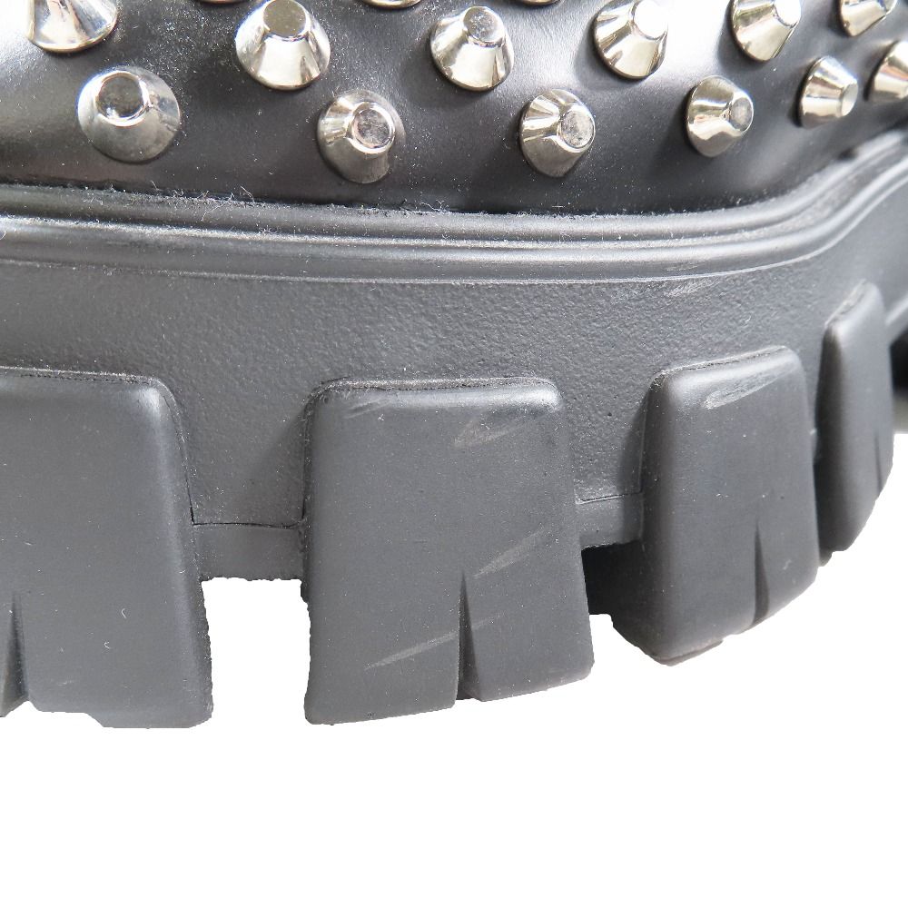 Prada 714 Monolith Brushed Leather Thick Sole Studded Loafers Lace Up Shoes
