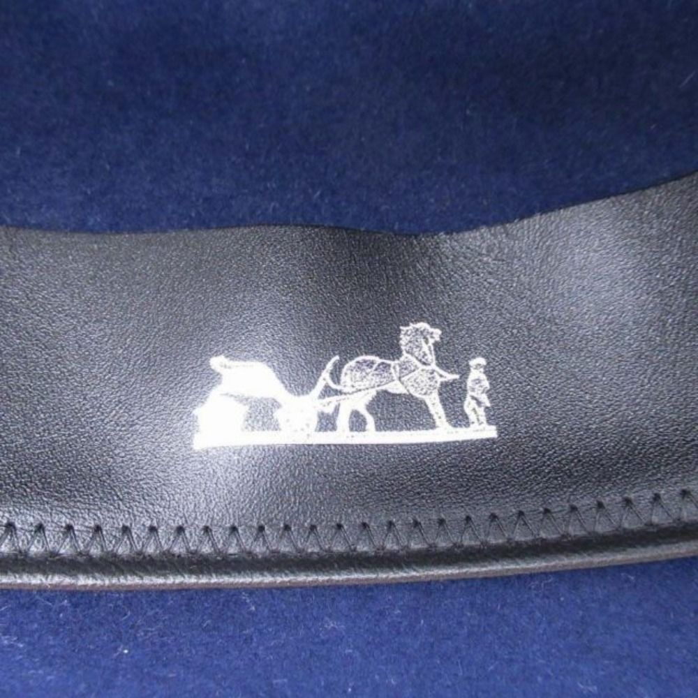 Hermes Chapeau Brooke Rabbit Felt Hat Wide Brim Folded Hat Cap 57 cm Navy