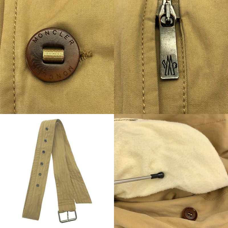 Moncler Logo Button Belted Batting Overcoat 3 Beige Jacket
