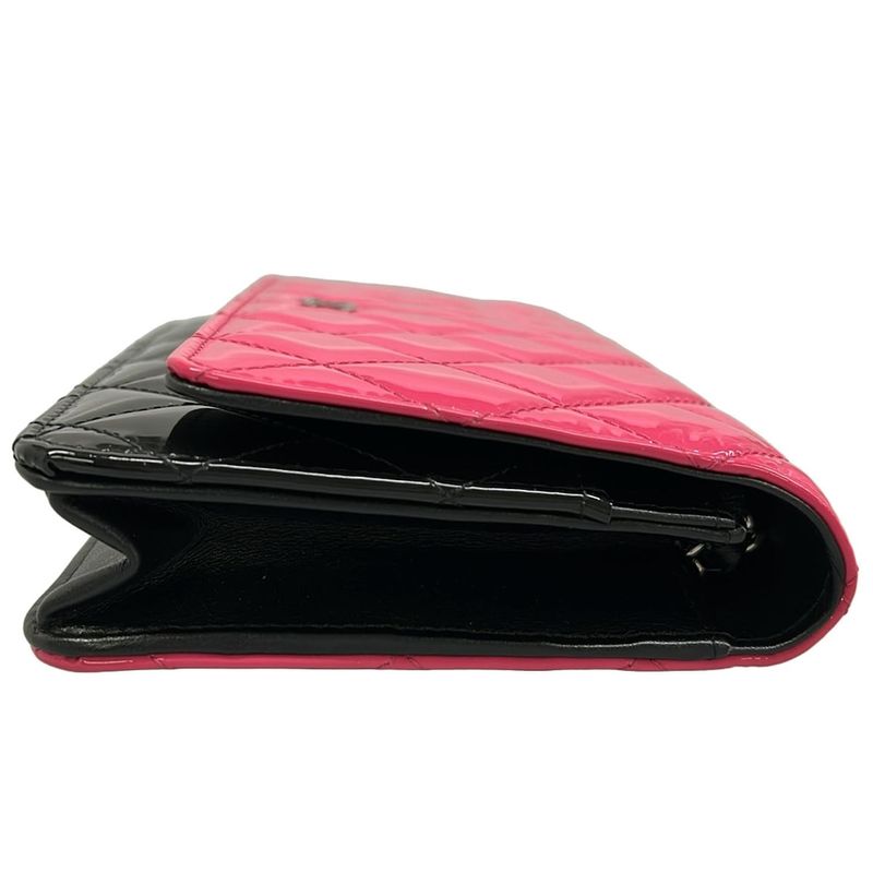 Chanel Wallet Quilted Pink Black Chain Silver Leather
