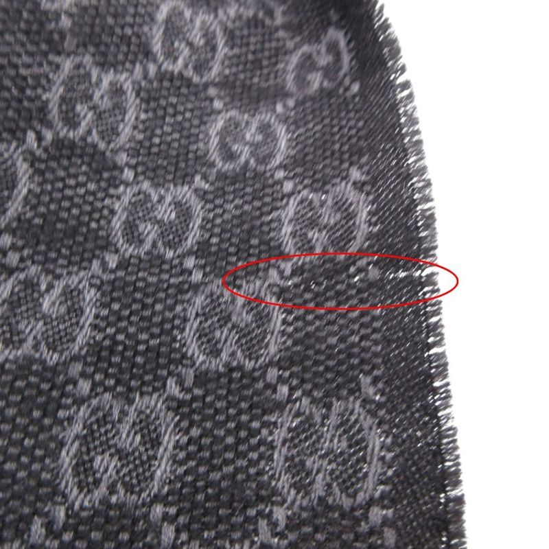 Gucci Scarf Shawl Web Line GG Pattern Fringe Gray Black