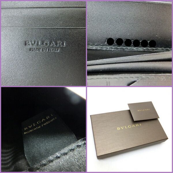 Bvlgari Bifold Wallet Bill & Card Case Leather Black Silver