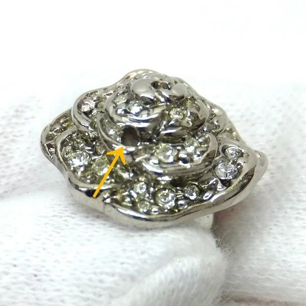 Chanel Pin Brooch 3 Piece Set Metal Line Stone Clear Silver CC Camellia Leaf