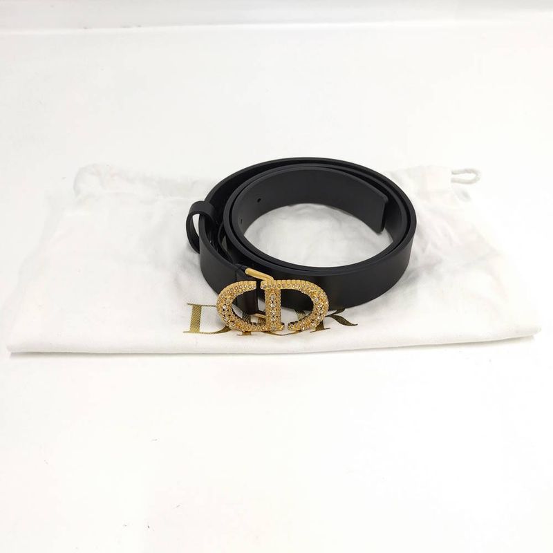 Dior Belt Logo Line Stone Leather Black List 75
