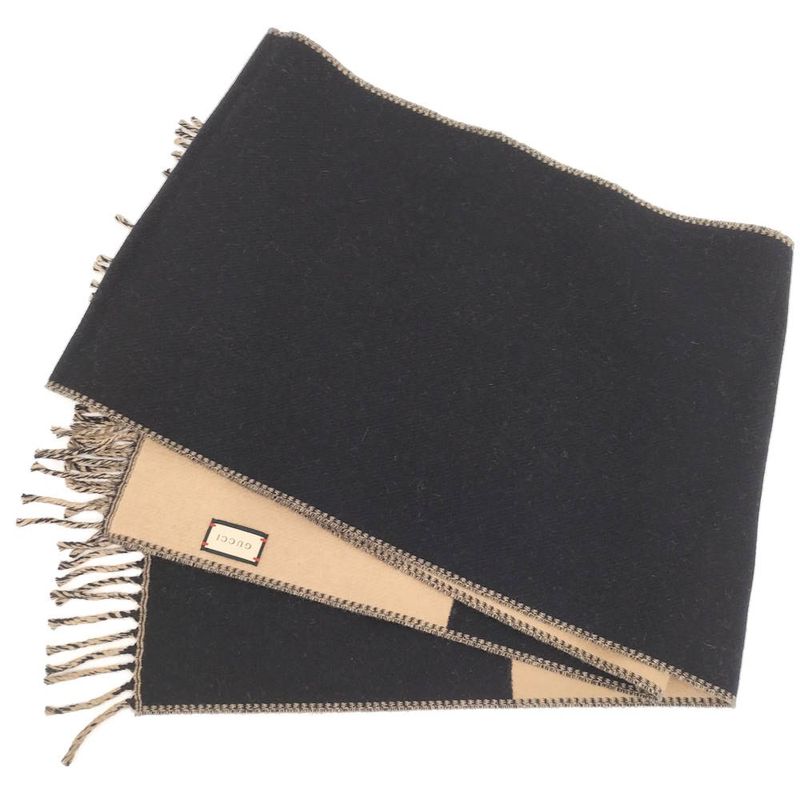 Gucci Scarf GG Pattern Cashmere Wool Brown Black