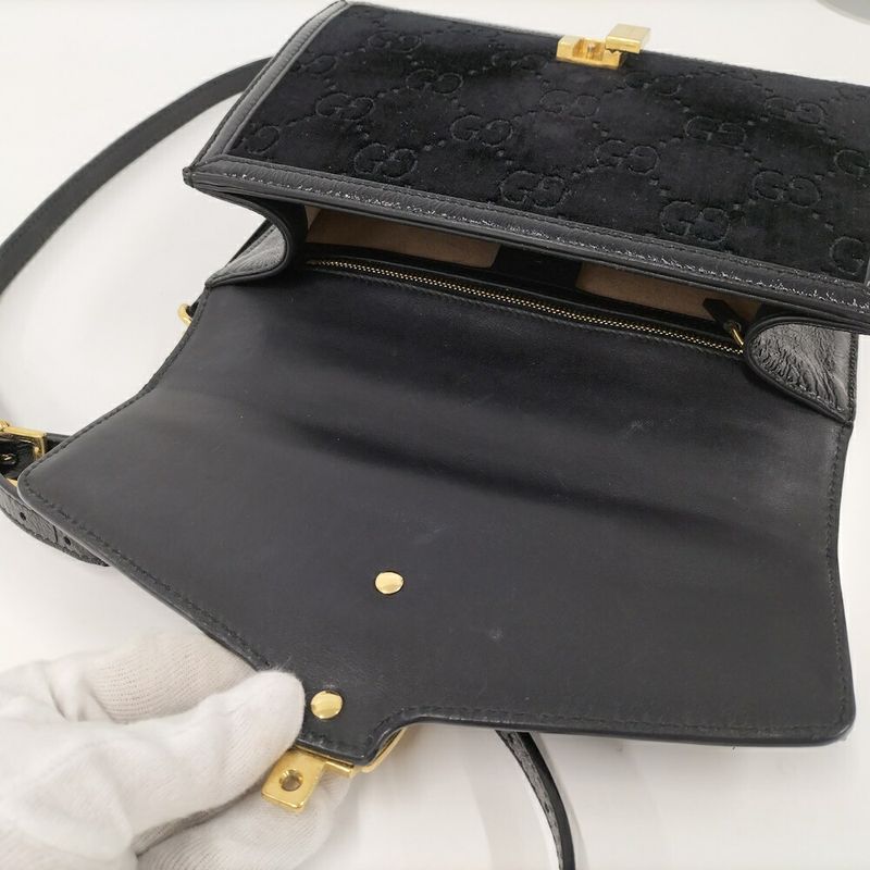 Gucci Shoulder Bag Sherry Line Suede Black