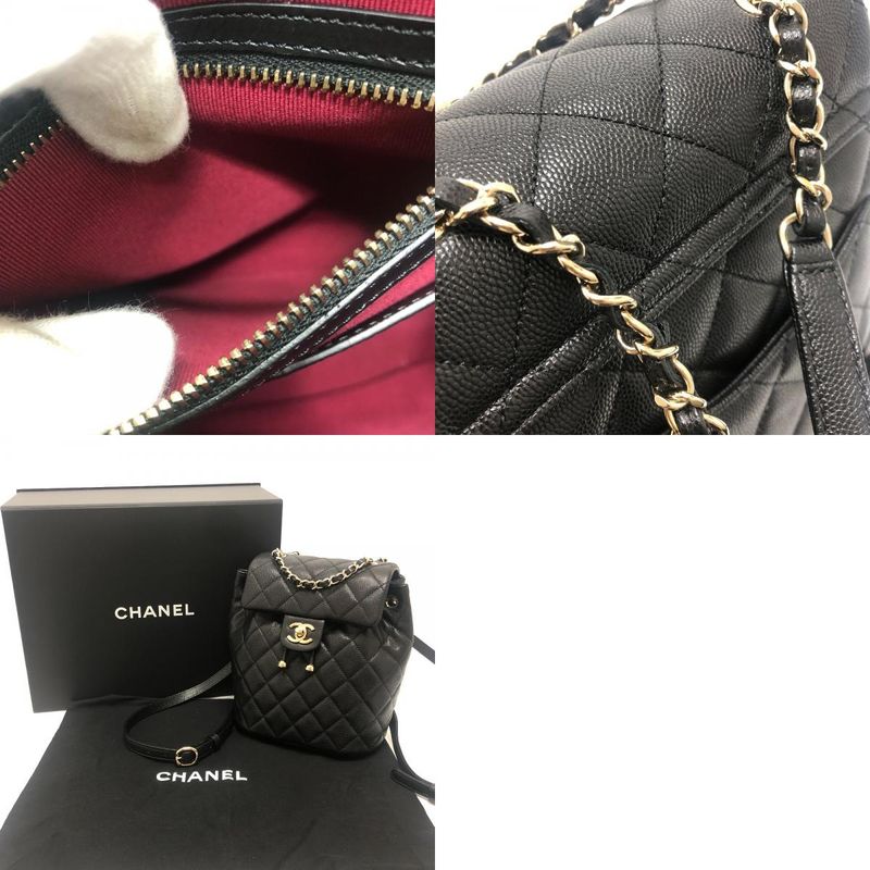 Chanel Backpack Quilted CC Logo Caviar Leather Black