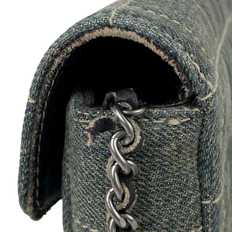 Chanel Choco Bar Chain Shoulder Bag CC Logo Denim Blue