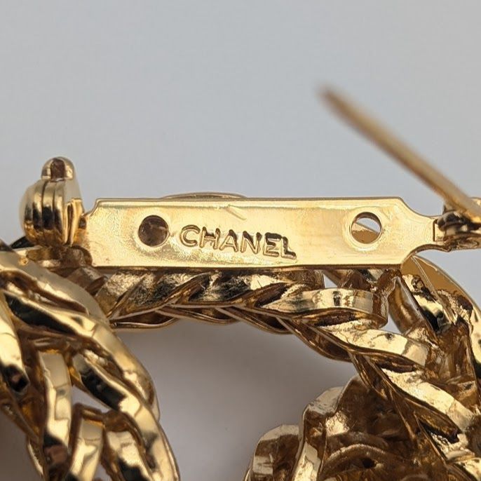 Chanel Brooch CC Logo Gold Ring 3 Rows Vintage