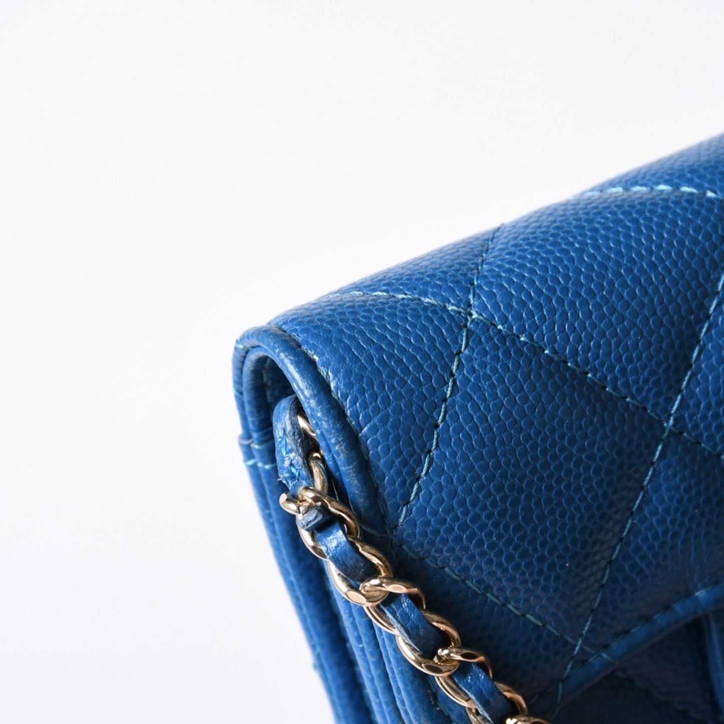 Chanel Chain Wallet Coin Purse CC Logo Caviar Leather Blue — view 8