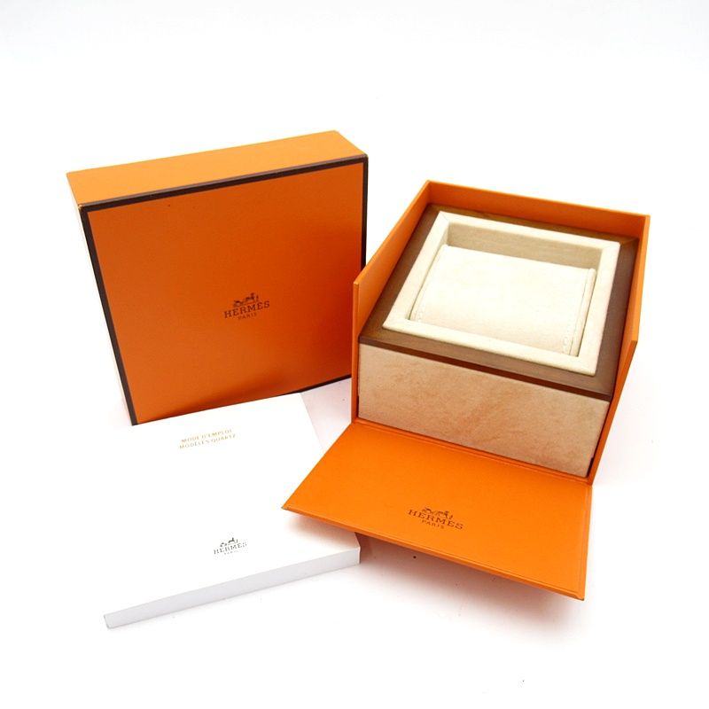 Hermes Mini Medall Diamond Watch Box SS Leather White Polished