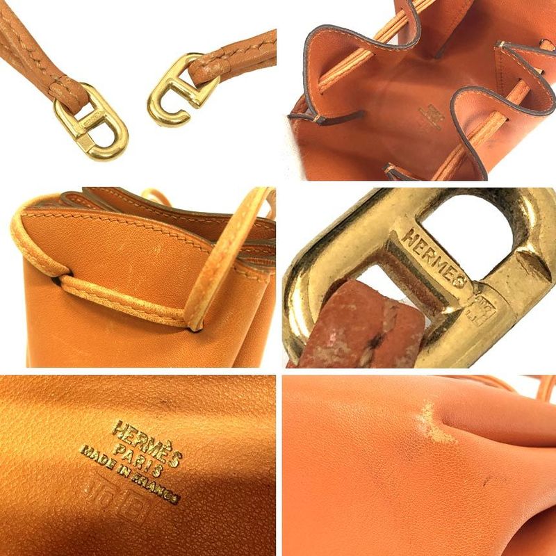 Hermes Vespa Pouch Case Multi Drawstring Charm Orange