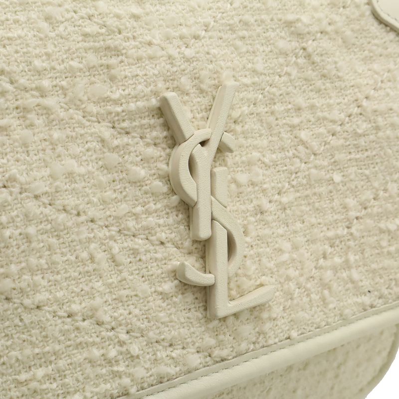 Saint Laurent Paris Yves YSL Niki Baby Chain Shoulder Cles Tweed Leather White