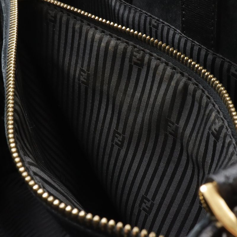 Fendi Tou Jour 2-Way Shoulder Bag Leather Black Gold