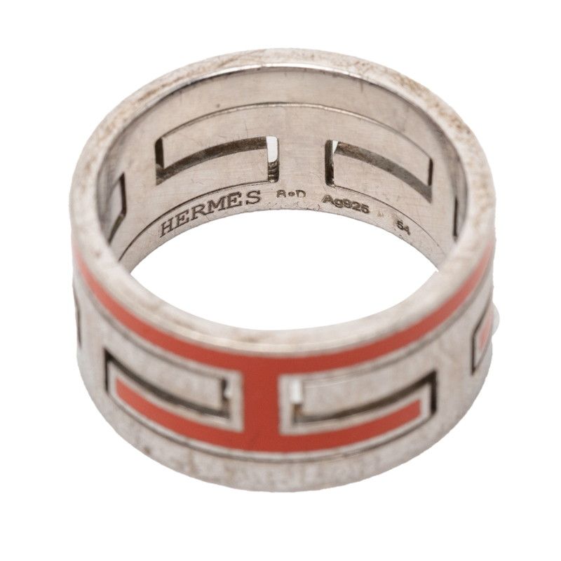 Hermes Moubouche Ring 54 Silver Orange