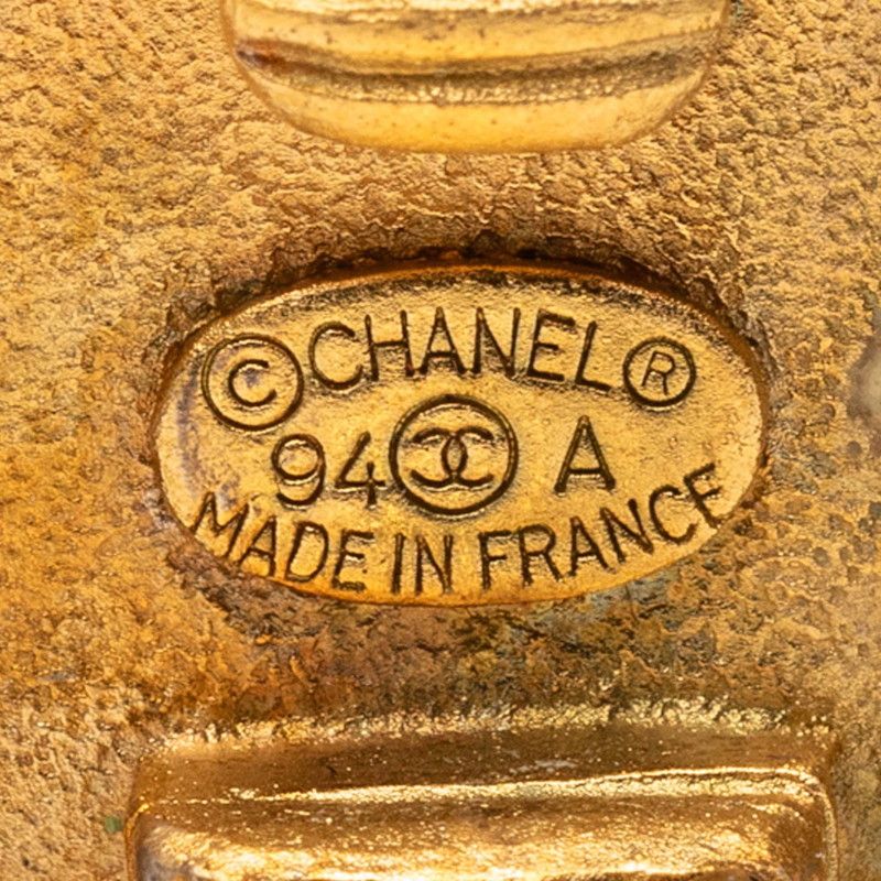 Chanel Logo Button Motif Earrings Gold Plated